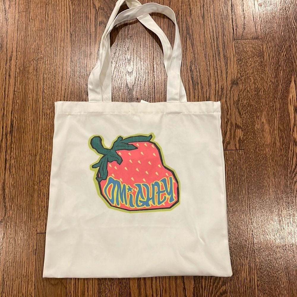 Omighty Tote Bag white with Strawberry 13”x13”